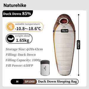Sac de couchage ultraléger en Duvet de Canard 650FP à partir de 820g "Naturehike - Snowbird series" - Planète Rando