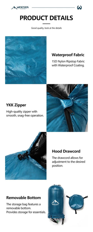 Sac de couchage ultralight en duvet de canard 800 FP & nylon imperméable RDS "Widesea - DS Series" - Planète Rando
