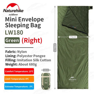 Sac de couchage ultralight & imperméable +15°C (à partir de 680g) "Naturehike - LW180" - Planète Rando