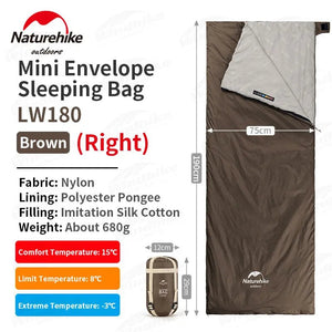 Sac de couchage ultralight & imperméable +15°C (à partir de 680g) "Naturehike - LW180" - Planète Rando