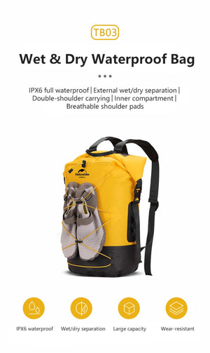 Sac étanche en TPU IPX6 avec séparation humide et sec pour la plongée, la natation, le rafting "Naturehike - TB03" - Planète Rando