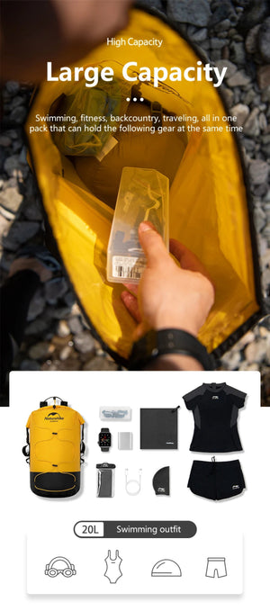 Sac étanche en TPU IPX6 avec séparation humide et sec pour la plongée, la natation, le rafting "Naturehike - TB03" - Planète Rando