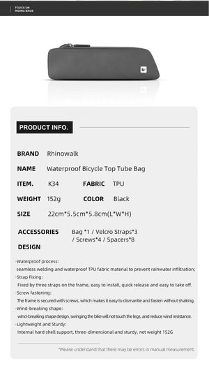 Sacoche de cadre pour cycle, gravel, vélo de route, VTT, VTC 150g "Rhinowalk - K34" - Planète Rando