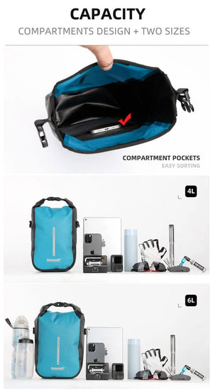 Sacoche de fourche 100% imperméable à dégagement rapide Quick Release 4L / 6L "Rhinowalk - RK404/406" - Planète Rando