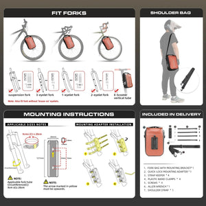 Sacoche de fourche 100% imperméable à dégagement rapide Quick Release 4L / 6L "Rhinowalk - RK404/406" - Planète Rando