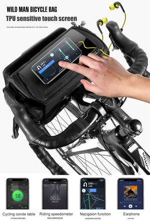 Sacoche de guidon avec pochette pour carte ou écran tactile "WILD MAN – GS6" - Planète Rando