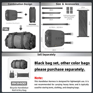 Sacoche de guidon de vélo 12L étanche avec supports de fixation pour vélo, gravel et VTT "Rhinowalk - RK9400" - Planète Rando
