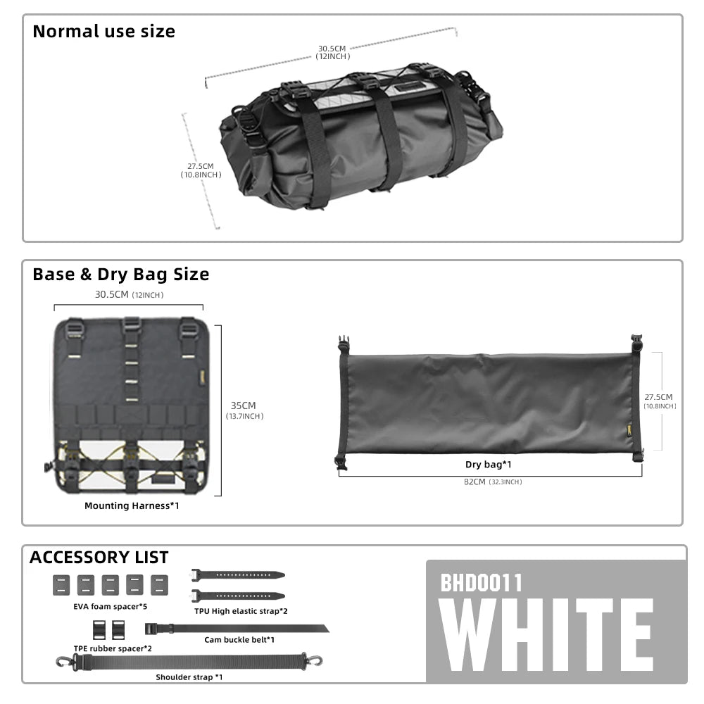 Sacoche de guidon de vélo étanche 8 - 13 L pour VTT, route, gravel, bikepacking "Rhinowalk - Wilderness BHD0011" - Planète Rando