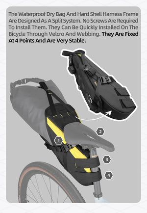Sacoche de selle de vélo stable et résistante aux secousses pour cyclotourisme et bikepacking 14L "Rhinowalk - Wilderness" - Planète Rando