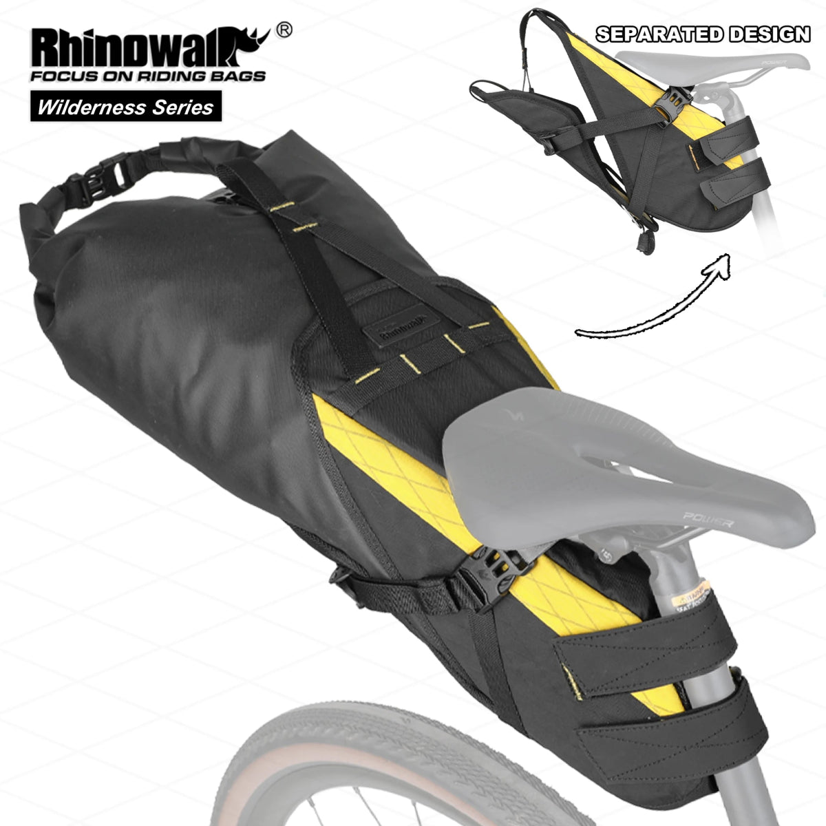 Sacoche de selle de vélo stable et résistante aux secousses pour cyclotourisme et bikepacking 14L "Rhinowalk - Wilderness" - Planète Rando