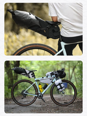 Sacoche de selle de vélo stable et résistante aux secousses pour cyclotourisme et bikepacking 14L "Rhinowalk - Wilderness" - Planète Rando