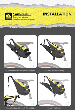 Sacoche de selle de vélo stable et résistante aux secousses pour cyclotourisme et bikepacking 14L "Rhinowalk - Wilderness" - Planète Rando