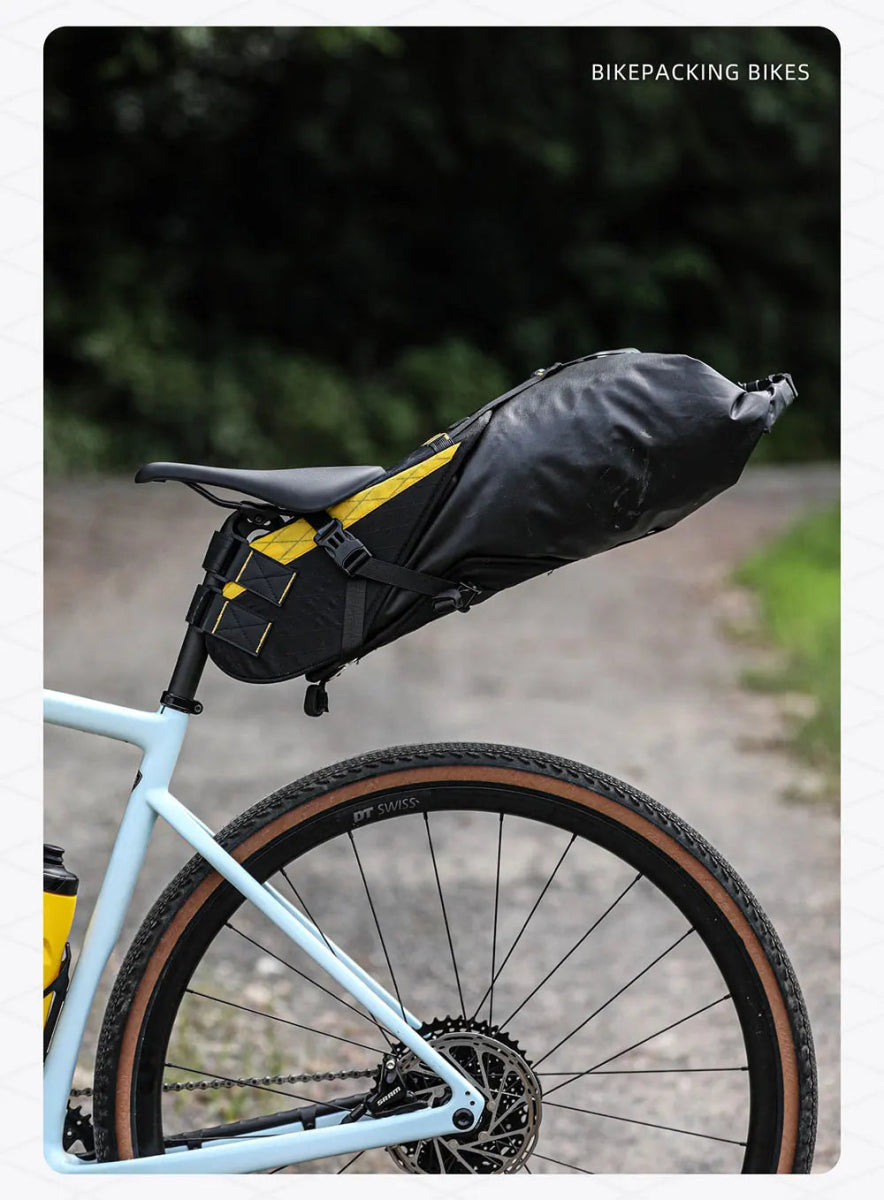Sacoche de selle de vélo stable et résistante aux secousses pour cyclotourisme et bikepacking 14L "Rhinowalk - Wilderness" - Planète Rando