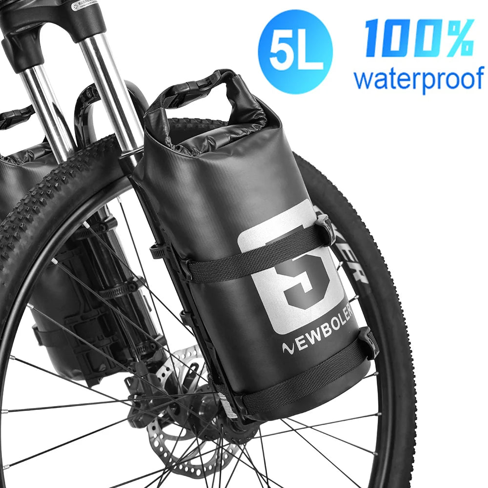 Sacoche de vélo 100% imperméable sur fourche de vélo 5L "NEWBOLER - BAG204" - Planète Rando