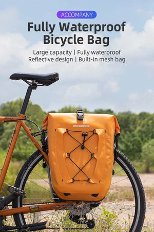 Sacoche de vélo 100% imperméable sur porte - bagages arrière avec poche filet 25L/35L "Rockbros - AS002 - 2" - Planète Rando
