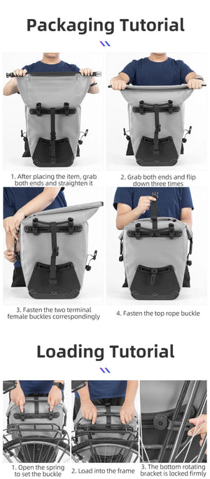 Sacoche de vélo 100% imperméable sur porte - bagages arrière avec poche filet 25L/35L "Rockbros - AS002 - 2" - Planète Rando