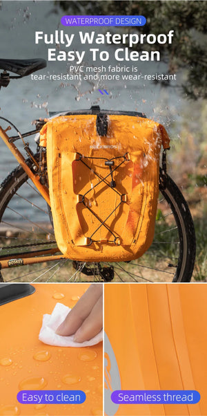 Sacoche de vélo 100% imperméable sur porte - bagages arrière avec poche filet 25L/35L "Rockbros - AS002 - 2" - Planète Rando