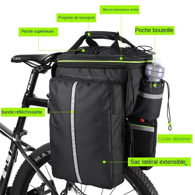 Sacoche de vélo 3 en 1 étanche sur porte - bagages avec pochette latérales 20/35L "WEST BIKING - YP0707250" - Planète Rando