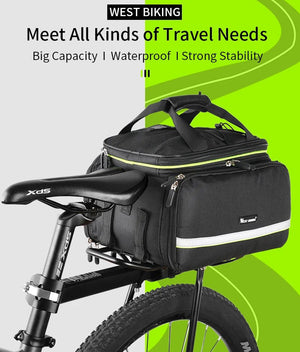 Sacoche de vélo 3 en 1 étanche sur porte - bagages avec pochette latérales 20/35L "WEST BIKING - YP0707250" - Planète Rando