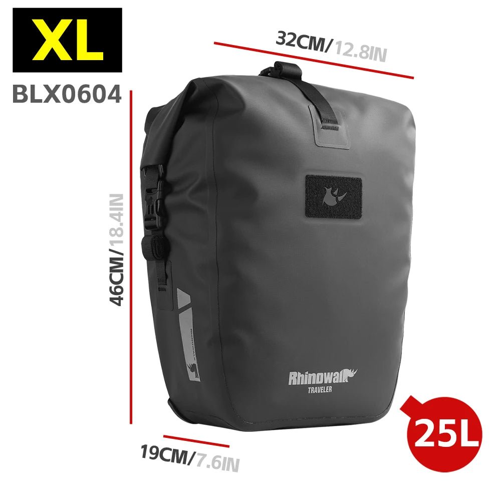 Sacoche de vélo de 6L à 25L sur porte - bagage 100% imperméable "Rhinowalk - Traveler series" - Planète Rando