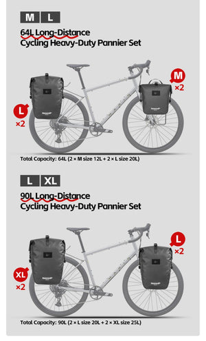 Sacoche de vélo de 6L à 25L sur porte - bagage 100% imperméable "Rhinowalk - Traveler series" - Planète Rando