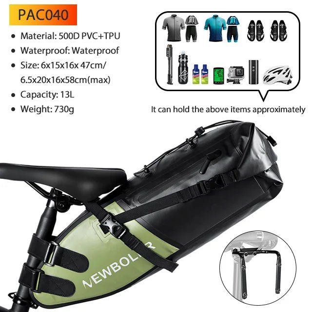 Sacoche de vélo étanche 13L avec stabilisateur pour VTT/ VTC, Gravel "NEWBOLER - PAC040" - Planète Rando