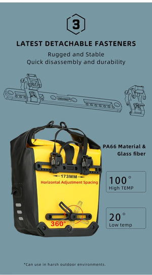 Sacoche de vélo étanche sur porte - bagage avant ou arrière 20L "Rhinowalk - RK19663" - Planète Rando