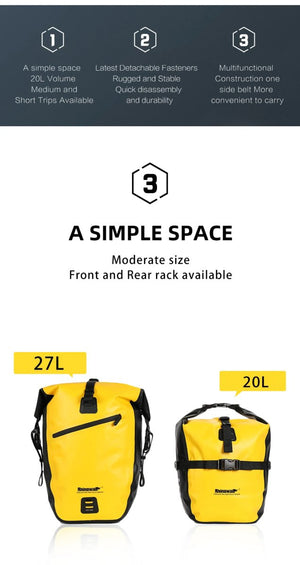 Sacoche de vélo étanche sur porte - bagage avant ou arrière 20L "Rhinowalk - RK19663" - Planète Rando