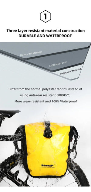 Sacoche de vélo étanche sur porte - bagage avant ou arrière 20L "Rhinowalk - RK19663" - Planète Rando