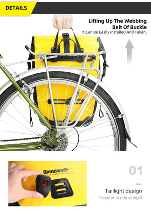 Sacoche de vélo étanche sur porte - bagages arrière 27L "Rhinowalk - RK19662" - Planète Rando