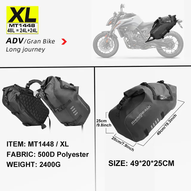 Sacoche latérale de selle pour moto, imperméable de 18L à 48L "Rhinowalk - MT14 series" - Planète Rando