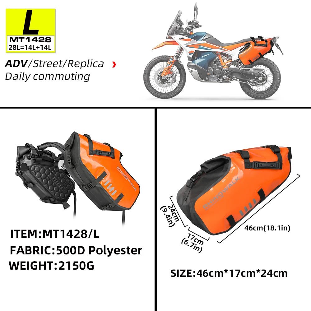Sacoche latérale de selle pour moto, imperméable de 18L à 48L "Rhinowalk - MT14 series" - Planète Rando