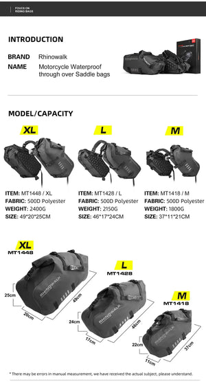 Sacoche latérale de selle pour moto, imperméable de 18L à 48L "Rhinowalk - MT14 series" - Planète Rando