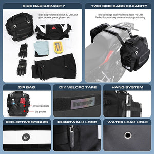 Sacoche latérale moto / velo avec intérieur amovible et étanche 20L "Rhinowalk - MT2040" - Planète Rando