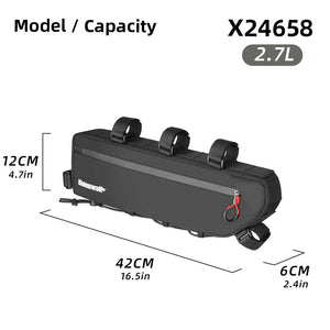 Sacoche triangulaire 100% imperméable pour cadre de vélo, gravel, VTT, route 2,1 L - 2,7 "Rhinowalk - RK2465 series" - Planète Rando
