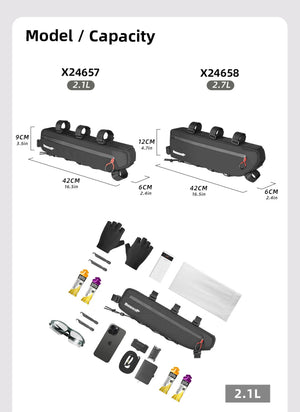 Sacoche triangulaire 100% imperméable pour cadre de vélo, gravel, VTT, route 2,1 L - 2,7 "Rhinowalk - RK2465 series" - Planète Rando