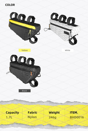 Sacoche triangulaire étanche pour cadre avant de vélo, 1,7L, pour le cyclotourisme et bikepacking "Rhinowalk - Wilderness BHD0016" - Planète Rando