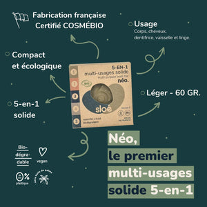 Savon, dentifrice, vaiselle solide 5 en 1 "Sloé - Néo multi - usages" - Planète Rando