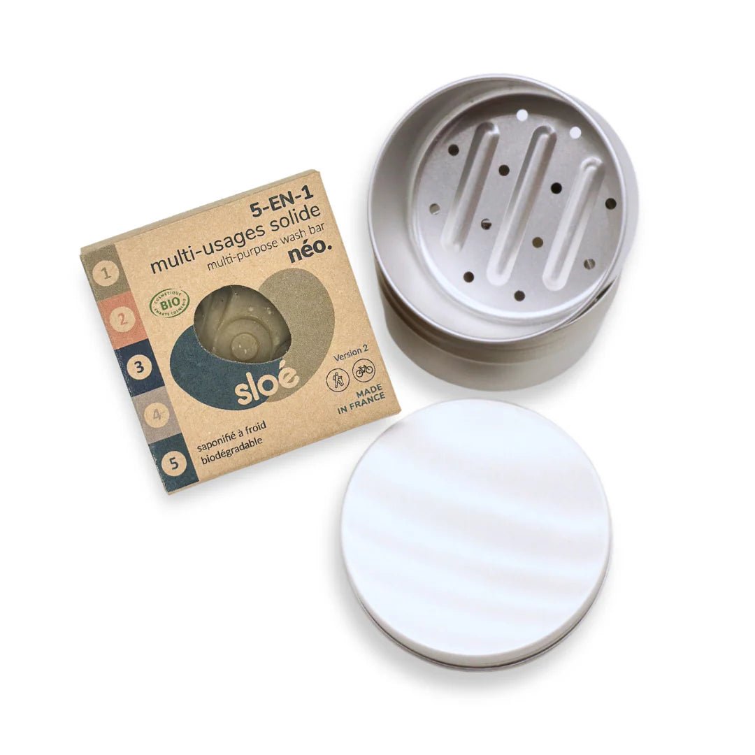 Savon, dentifrice, vaiselle solide 5 en 1 "Sloé - Néo multi - usages" - Planète Rando