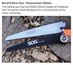 Scie pliante pour la chasse et le bushcraft 265g "SOG - Wood & Bone saw" - Planète Rando