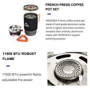 Système de cuisson avec réchaud à gaz de 1100 BTU et cafetière à piston de 900ML "Widesea - WSJC - 001" - Planète Rando