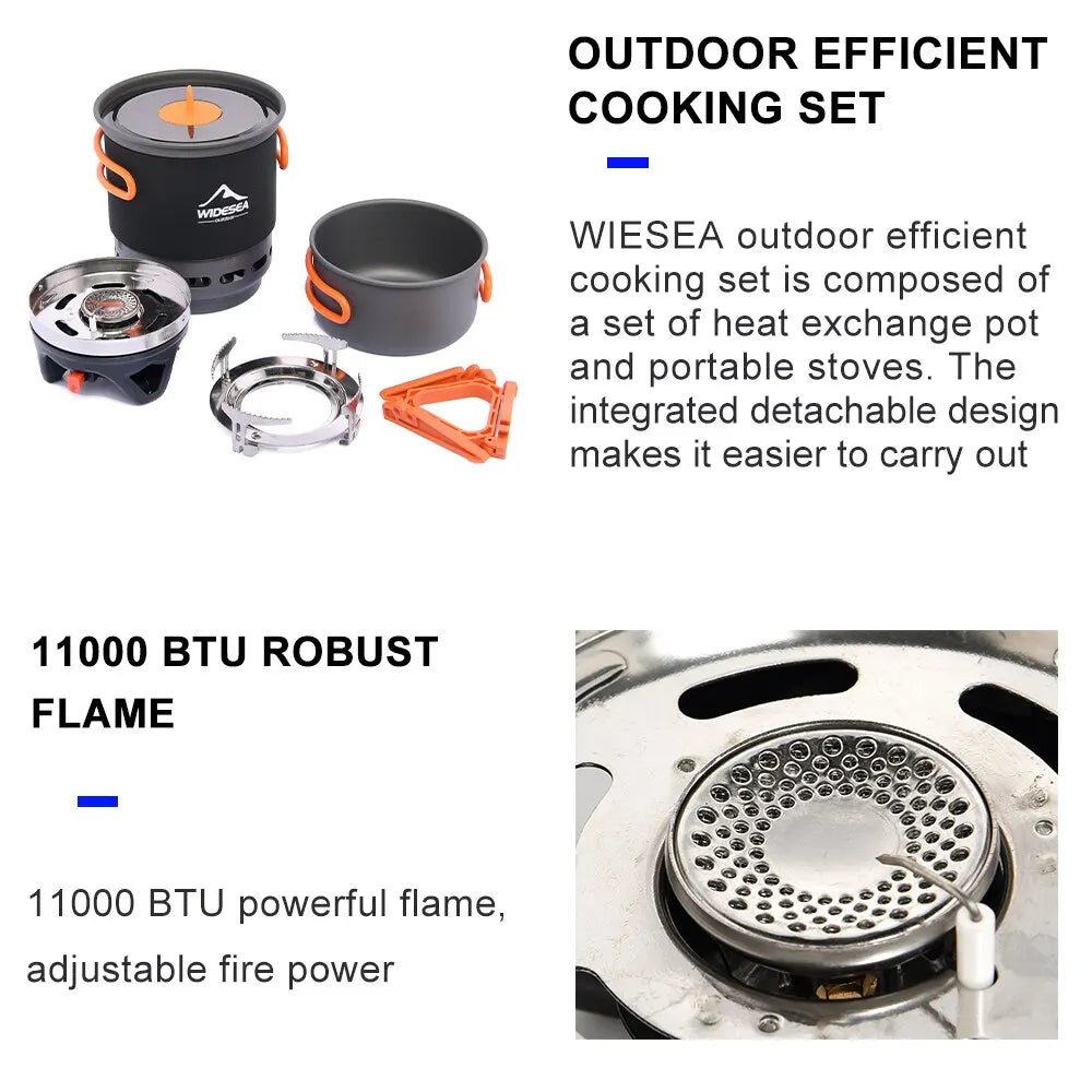 Système de cuisson, popote de camping / bivouac avec réchaud intégré 11000BTU 550g "Widesea - WSJC - 002" - Planète Rando