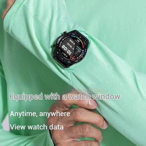 T-Shirt de course manches longues, Anti - UV UPF 50+, séchage rapide, pour homme avec passe - montre running "Queshark - DW154Z" - Planète Rando