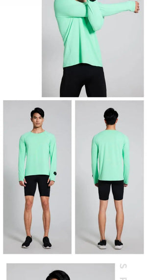 T-Shirt de course manches longues, Anti - UV UPF 50+, séchage rapide, pour homme avec passe - montre running "Queshark - DW154Z" - Planète Rando