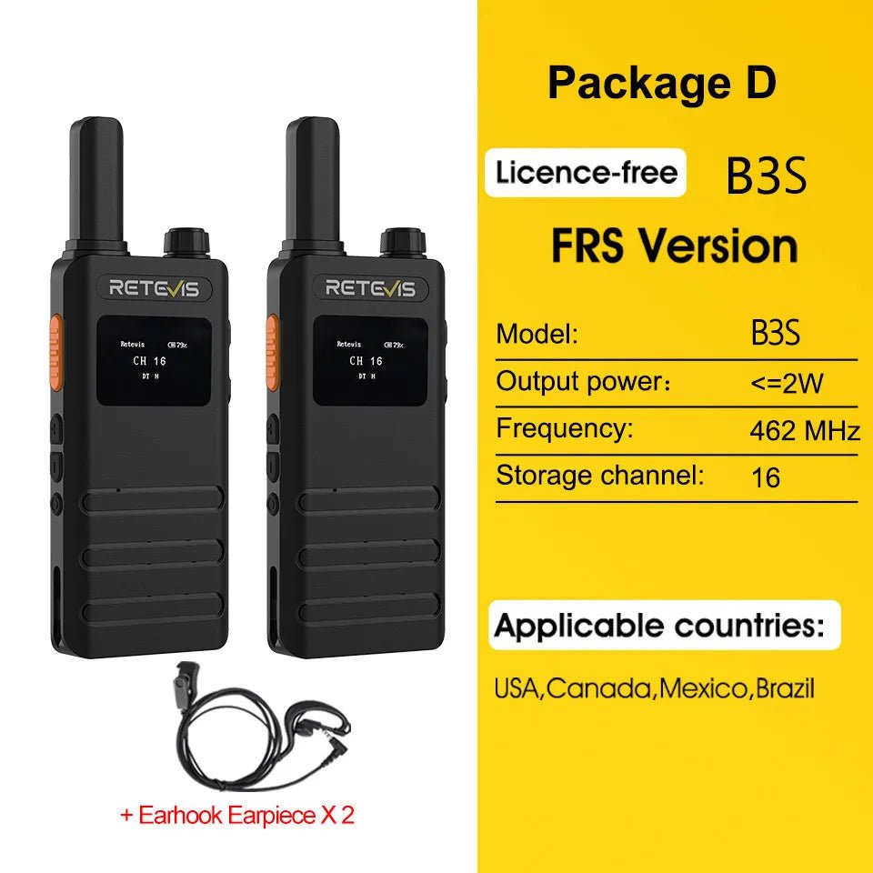 Talkie - walkie portable ultra - mince avec écran LCD PMR/FRS Radio bidirectionnelle sans licence "Retevis - B63S" - Planète Rando