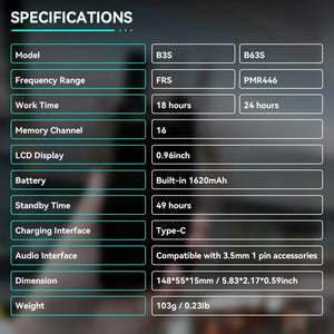 Talkie - walkie portable ultra - mince avec écran LCD PMR/FRS Radio bidirectionnelle sans licence "Retevis - B63S" - Planète Rando