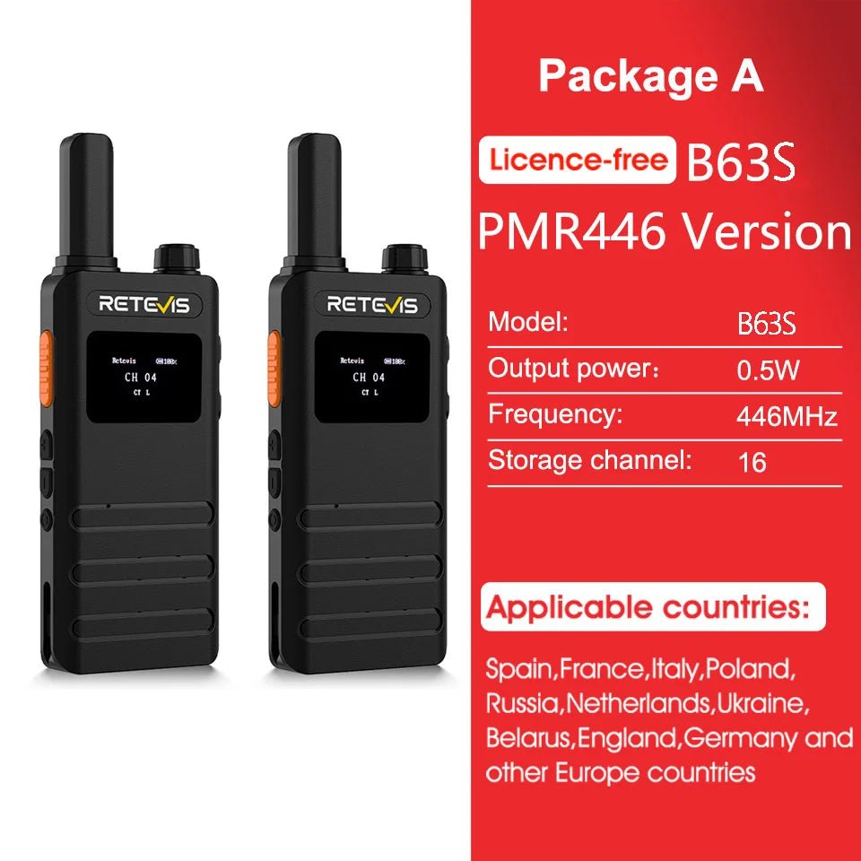 Talkie - walkie portable ultra - mince avec écran LCD PMR/FRS Radio bidirectionnelle sans licence "Retevis - B63S" - Planète Rando