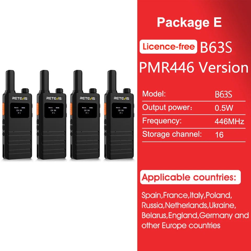 Talkie - walkie portable ultra - mince avec écran LCD PMR/FRS Radio bidirectionnelle sans licence "Retevis - B63S" - Planète Rando