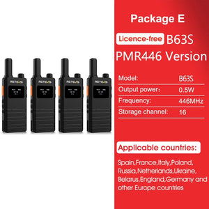 Talkie - walkie portable ultra - mince avec écran LCD PMR/FRS Radio bidirectionnelle sans licence "Retevis - B63S" - Planète Rando