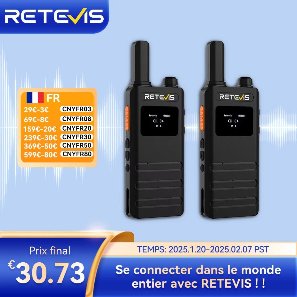 Talkie - walkie portable ultra - mince avec écran LCD PMR/FRS Radio bidirectionnelle sans licence "Retevis - B63S" - Planète Rando
